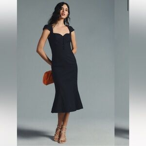 Anthropologie Black Cecily Fit + Flare Midi Dress